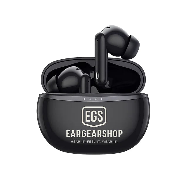 EGS Eargearshop draadloze oordopjes met zwarte oplaadcase