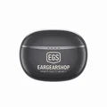 Zwarte bluetooth oordopjes met EGS Eargearshop logo in oplaaddoos