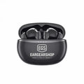 Zwarte EGS Eargearshop oplaadcase voor draadloze oordopjes met logo